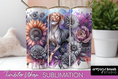 Vizsla Tumbler Wrap - Dog Mom Floral Tumbler Sublimation Sublimation OrangeBrushStudio 