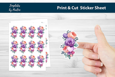 Voilet Flower Print and Cut Sticker Sheet SVG Templates by Pauline 