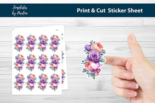 Voilet Flower Print and Cut Sticker Sheet SVG Templates by Pauline 