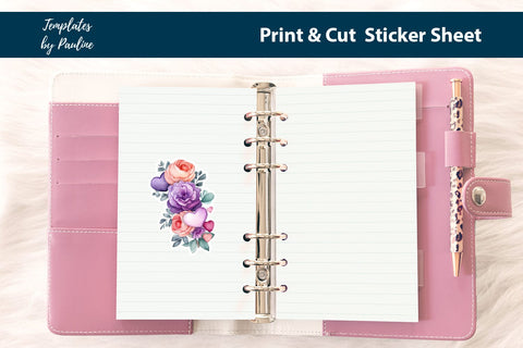 Voilet Flower Print and Cut Sticker Sheet SVG Templates by Pauline 