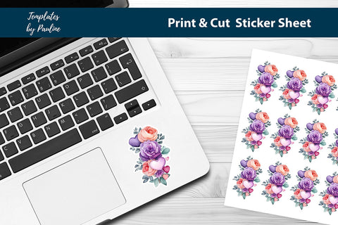 Voilet Flower Print and Cut Sticker Sheet SVG Templates by Pauline 
