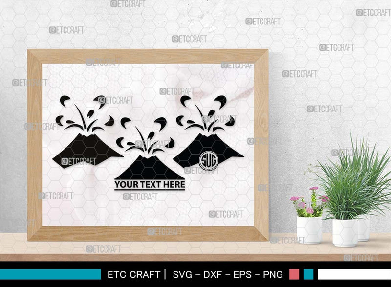 Volcano Monogram, Volcano Silhouette, Volcano SVG, Lava Svg, Smoke Svg ...