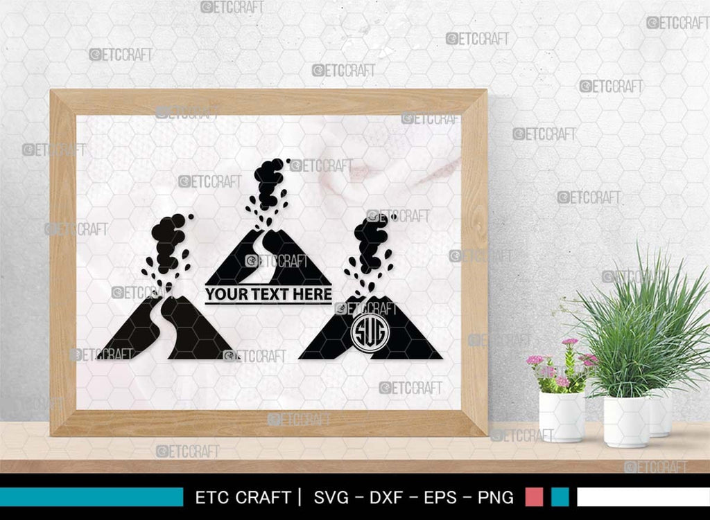 Volcano Monogram, Volcano Silhouette, Volcano SVG, Lava Svg, Smoke Svg ...
