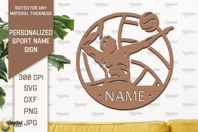 Voleyball Sign Laser Cut. Personalized Sport Name Sign SVG Evgenyia Guschina 