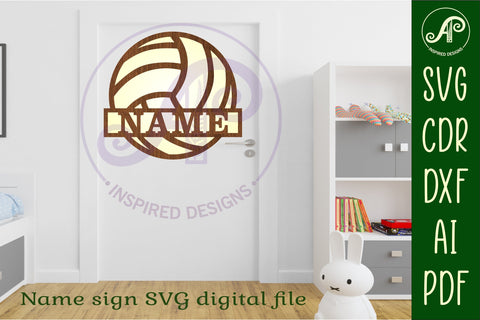 Volley ball Name sign svg laser cut template, wall art SVG APInspireddesigns 