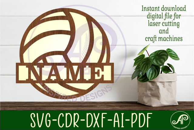 Volley ball Name sign svg laser cut template, wall art SVG APInspireddesigns 