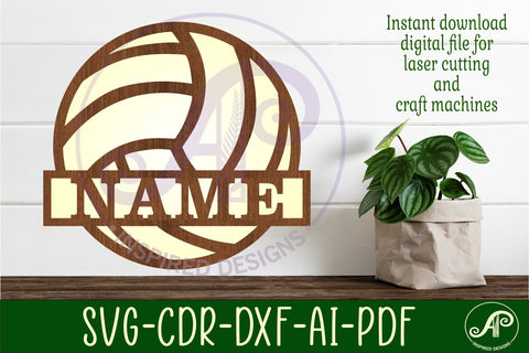 Volley ball Name sign svg laser cut template, wall art SVG APInspireddesigns 