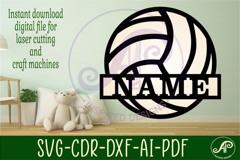 Volley ball Name sign svg laser cut template, wall art SVG APInspireddesigns 