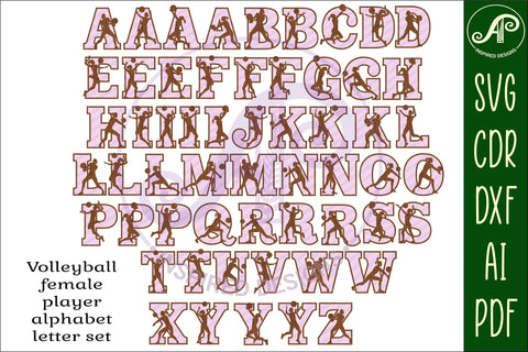 Volleyball female player letters alphabet set x 57 SVG APInspireddesigns 