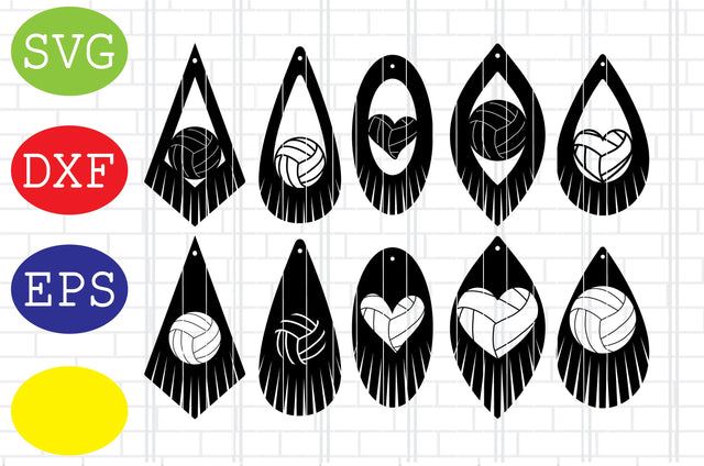 Volleyball Fringe Earrings Svg, Jpg, Eps, Dxf Files SVG DigitalSvgFiles 