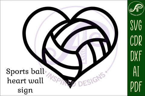 Volleyball heart laser cut wall sign SVG APInspireddesigns 
