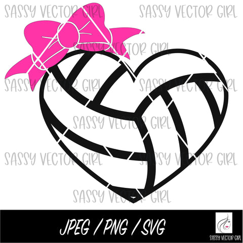 Volleyball Heart svg, Volleyball png, Volleyball Team Shirt svg, Volleyball Bow png, Instant Download, Volleyball PNG, Cut Files Cricut SVG Sassy Vector Girl 