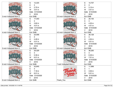 Volleyball Mom Embroidery Design – Retro Varsity Sports Mom Volleyball Heart Machine Embroidery File Embroidery/Applique DESIGNS PatternFeed8 