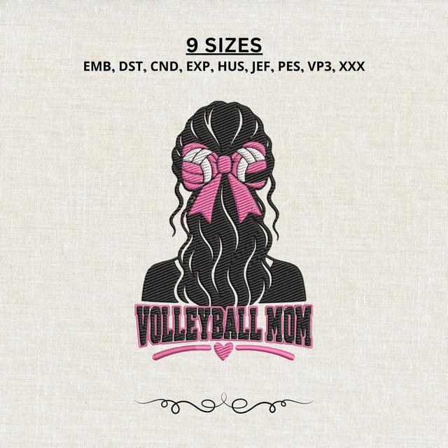Volleyball Mom Embroidery Design – Volleyball Bow Mom Machine Embroidery File, Sports Mom Coquette Bow Embroidery Design Embroidery/Applique DESIGNS PatternFeed8 
