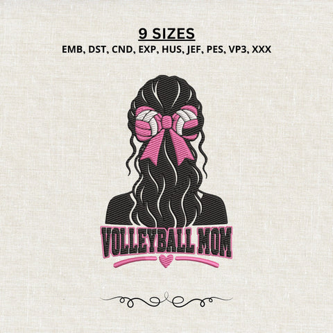 Volleyball Mom Embroidery Design – Volleyball Bow Mom Machine Embroidery File, Sports Mom Coquette Bow Embroidery Design Embroidery/Applique DESIGNS PatternFeed8 