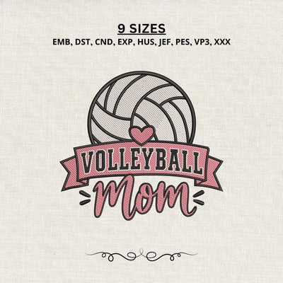 Volleyball Mom Embroidery Design – Volleyball Heart Banner Machine Embroidery File, Sports Mom Game Day Embroidery Design Embroidery/Applique DESIGNS PatternFeed8 