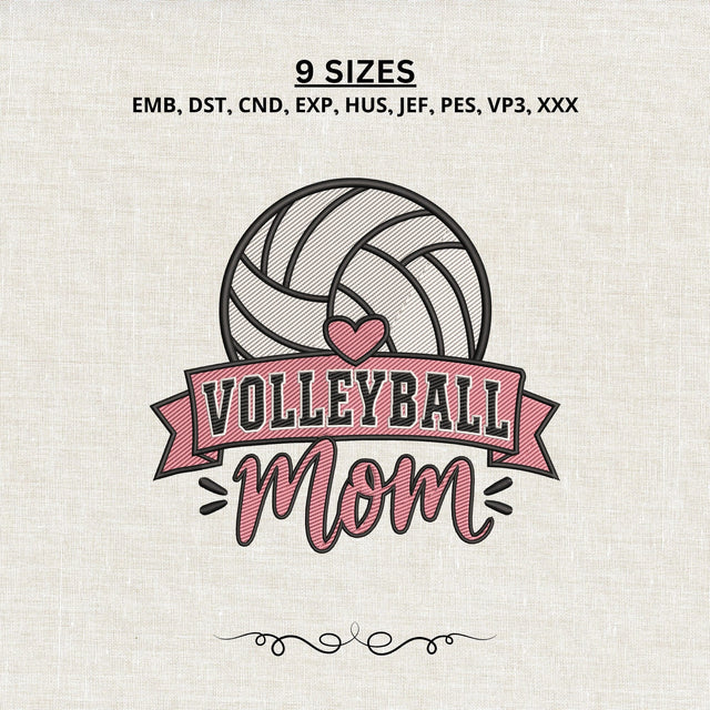 Volleyball Mom Embroidery Design – Volleyball Heart Banner Machine Embroidery File, Sports Mom Game Day Embroidery Design Embroidery/Applique DESIGNS PatternFeed8 