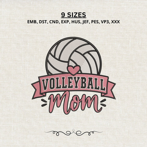 Volleyball Mom Embroidery Design – Volleyball Heart Banner Machine Embroidery File, Sports Mom Game Day Embroidery Design Embroidery/Applique DESIGNS PatternFeed8 