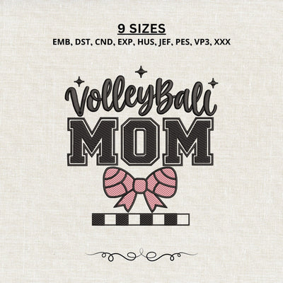 Volleyball Mom with Bow Embroidery Design – Coquette Volleyball Mom Machine Embroidery File, Sports Mom Game Day Design Embroidery/Applique DESIGNS PatternFeed8 
