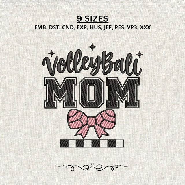 Volleyball Mom with Bow Embroidery Design – Coquette Volleyball Mom Machine Embroidery File, Sports Mom Game Day Design Embroidery/Applique DESIGNS PatternFeed8 