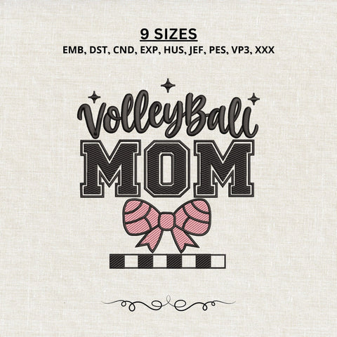 Volleyball Mom with Bow Embroidery Design – Coquette Volleyball Mom Machine Embroidery File, Sports Mom Game Day Design Embroidery/Applique DESIGNS PatternFeed8 