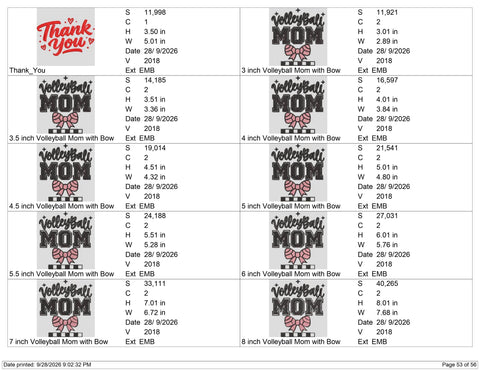 Volleyball Mom with Bow Embroidery Design – Coquette Volleyball Mom Machine Embroidery File, Sports Mom Game Day Design Embroidery/Applique DESIGNS PatternFeed8 