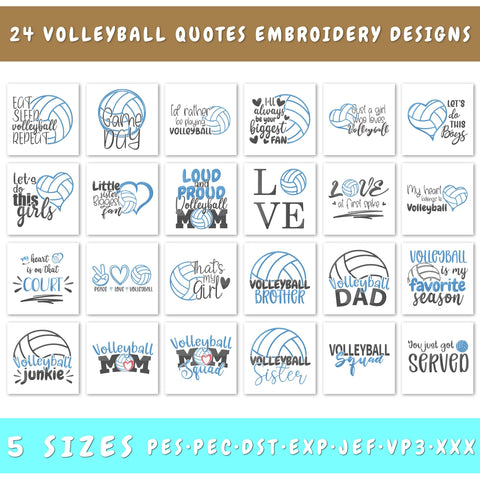 Volleyball Quotes Embroidery Designs Bundle - 24 Designs, Volleyball Fan Embroidery Patterns, Volleyball PES Files Embroidery/Applique DESIGNS HappyDesignStudio 