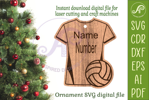 Volleyball shirt Christmas Ornament SVG laser cut SVG APInspireddesigns 