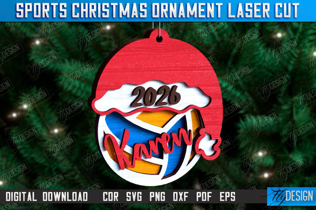 Volleyball Sports Christmas Ornament Laser Cut, Sport Toy SVG Fly Design 