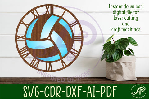 Volleyball wall clock laser cut files, SVG file. vector SVG APInspireddesigns 