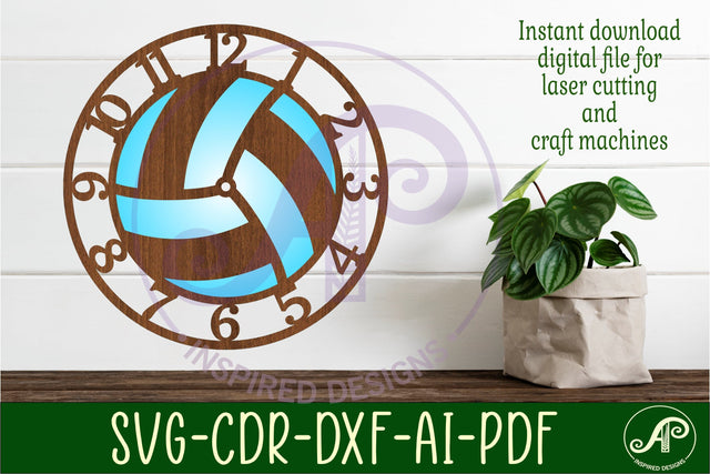 Volleyball wall clock laser cut files, SVG file. vector SVG APInspireddesigns 