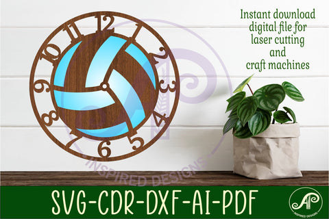 Volleyball wall clock laser cut files, SVG file. vector SVG APInspireddesigns 