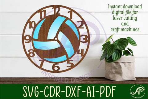 Volleyball wall clock laser cut files, SVG file. vector SVG APInspireddesigns 