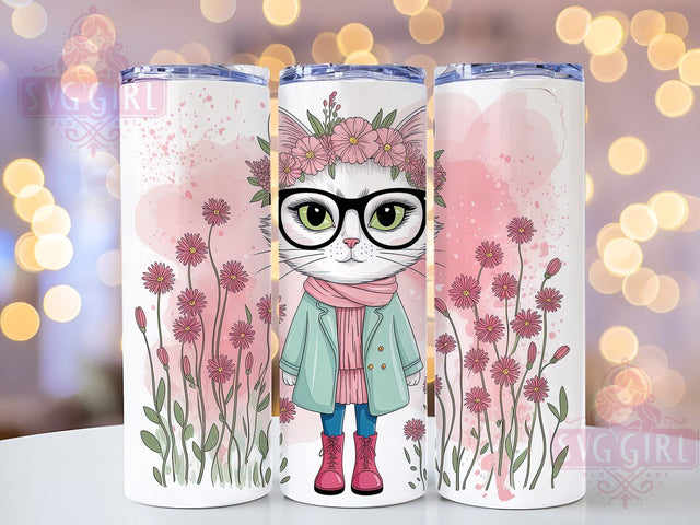 Wacky Wild Cat Boho Flowers 20oz Tumbler, Wacky Cat, Boho Flowers, Bohemian Tumbler, Funny Cat Wrap, Sublimation Wrap, 20Oz Tumbler Sublimation SvggirlplusArt 