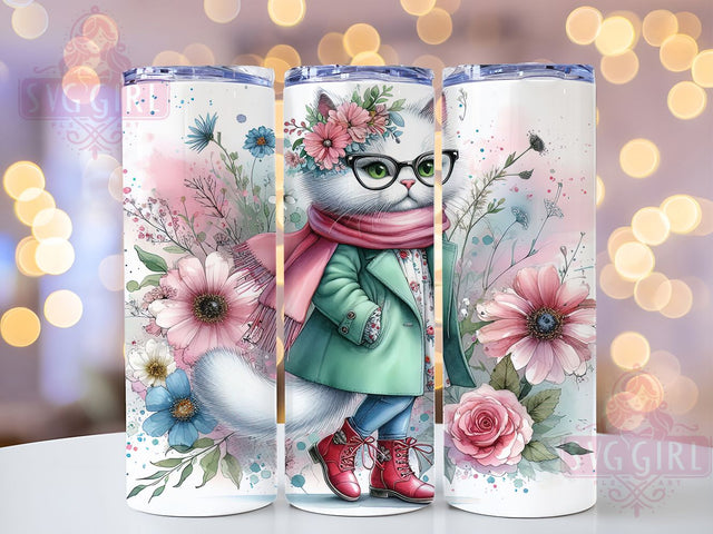 Wacky Wild Cat Boho Flowers 20oz Tumbler, Wacky Cat, Boho Flowers, Bohemian Tumbler, Funny Cat Wrap, Sublimation Wrap, 20Oz Tumbler Sublimation SvggirlplusArt 