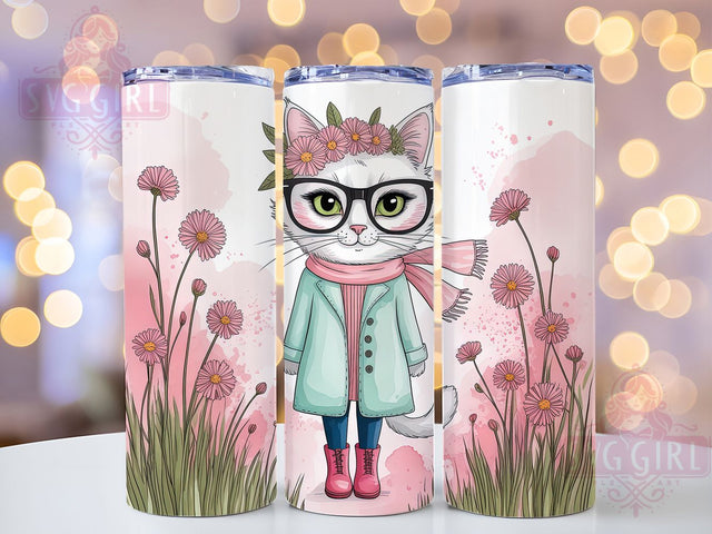 Wacky Wild Cat Boho Flowers 20oz Tumbler, Wacky Cat, Boho Flowers, Bohemian Tumbler, Funny Cat Wrap, Sublimation Wrap, 20Oz Tumbler Sublimation SvggirlplusArt 
