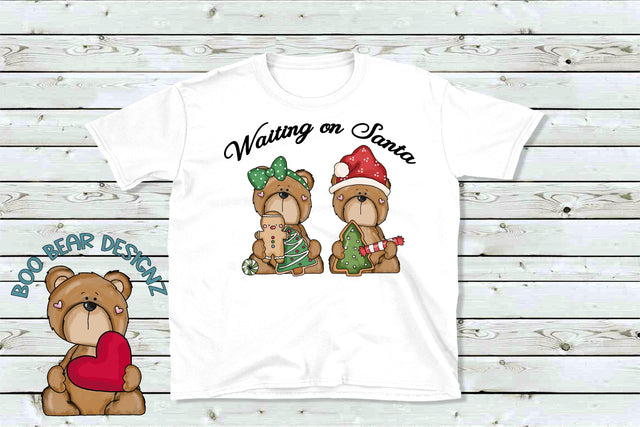 Waiting on Santa, Bear Clipart Sublimation Boo Bear Designz 