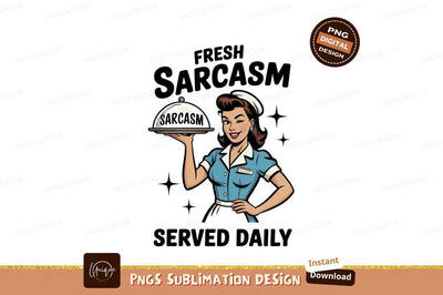Waitress serving dessert with cloche retro Sublimation Designangry 