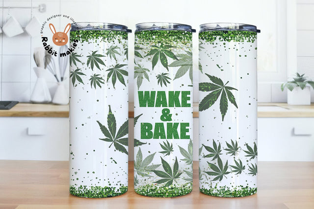 Wake and Bake Tumbler Wrap 20oz Skinny Weed Tumbler Wrap Funny Marijuana Sublimation Straight Designs PNG File Digital Download Template Sublimation Rabbitmakies 