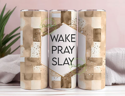 Wake Pray Slay 20oz Tumbler Sublimation Design Christian Jesus Skinny Tumblers Wraps PNG Sublimation PixelChick 