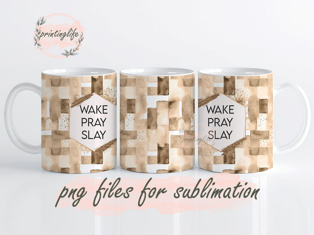 Wake Pray Slay Mug Wrap Design, Instant Digital Design Download Mug Wrap Design, Mug Design PNG Sublimation PrintingLife 