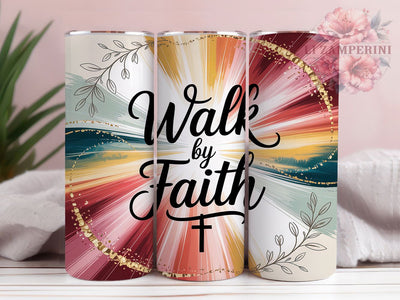 Walk By Faith Christian Tumbler, Bible Verse Design, Faith Tumbler, Christian Inspiration, Scripture Art, 20oz Tumbler, Sublimation Design Sublimation Li Zamperini 