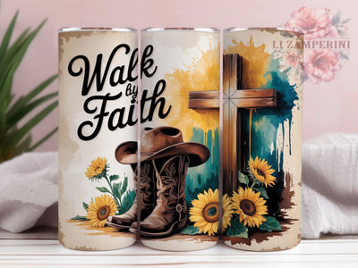 Walk By Faith Cowboy Tumbler, Christian Cowboy Tumbler, Stylish 20oz Wrap, Sublimation Design, Trendy Gift Idea, Western Faith Wrap, Inspirational Boots Tumbler Sublimation Li Zamperini 