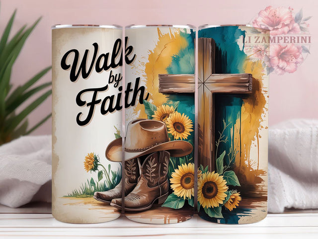 Walk By Faith Cowboy Tumbler, Christian Cowboy Tumbler, Stylish 20oz Wrap, Sublimation Design, Trendy Gift Idea, Western Faith Wrap, Inspirational Boots Tumbler Sublimation Li Zamperini 