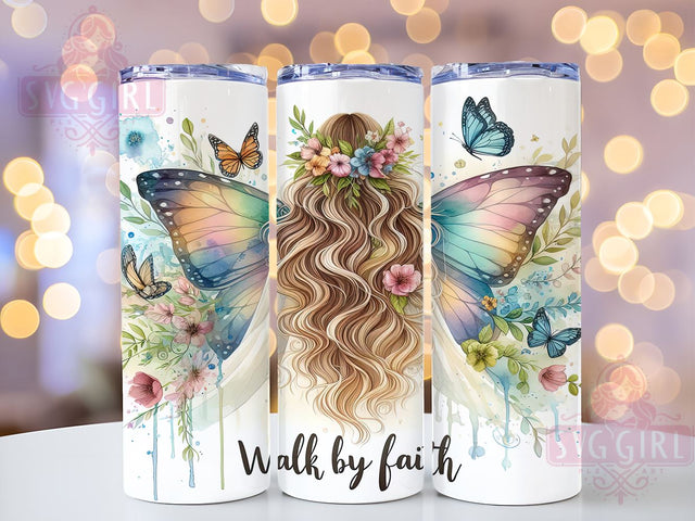 Walk By Faith Flower Girl 20oz Tumbler Wrap Sublimation Design, Straight Tapered Tumbler Wrap, Bible Verse Religious Tumbler Png, Instant Digital Download Sublimation SvggirlplusArt 