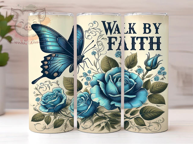 Walk By Faith Tumbler, Christian Quotes, Faith Tumbler, Bible Verse Tumbler, 20oz Tumbler, Sublimation Design, Inspirational Gifts Sublimation Lara' s Designs 