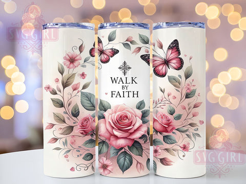 Walk By Faith Tumbler, Faith Bible Verse Tumbler, 20oz Sublimation Wrap, Inspirational Drinkware, Christian Tumbler Design, Religious Gifts, Motivational Tumbler Wrap Sublimation SvggirlplusArt 