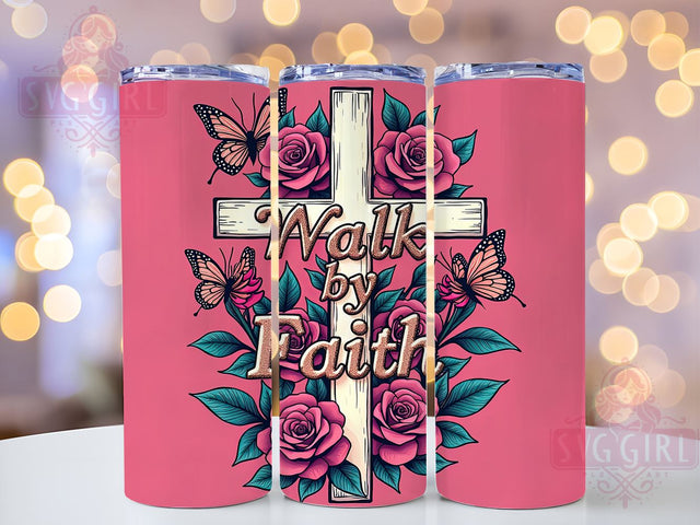 Walk By Faith Tumbler, Faith Bible Verse Tumbler, 20oz Sublimation Wrap, Inspirational Drinkware, Christian Tumbler Design, Religious Gifts, Motivational Tumbler Wrap Sublimation SvggirlplusArt 