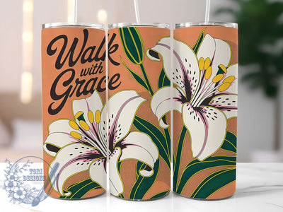 Walk With Grace 20oz Tumbler, Walk with Grace Quote, Positive Quotes Wrap, Motivational Sublimation Design, 20oz Tumbler Wrap, Sublimation Design PNG, Uplifting Gift Sublimation ToriDesigns 