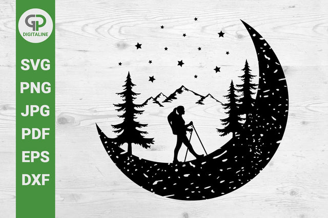 Walking on the Moon SVG, Girl Hiking SVG, Fantasy Hiker SVG, Escape to the Moon SVG SVG GPDigitaline 
